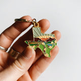 Gold Texas Soft Enamel Keychain 1.5" | Texas Outline Key Ring | Illustrated State Keychain