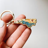 North Carolina Gold Enamel Keychain | North Carolina Outline Key Ring | Soft Enamel Illustrated State Keychain 1.5"