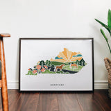 Kentucky Physical Art Print | State Wall Art | 5x7, 8x10, 11x14, 16x20" Archival Art Print | Kentucky Illustrated Poster
