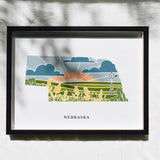 Nebraska Physical Art Print | United States Wall Art | 5x7, 8x10, 11x14, 16x20 Archival Art Print | Nebraska Illustrated Poster
