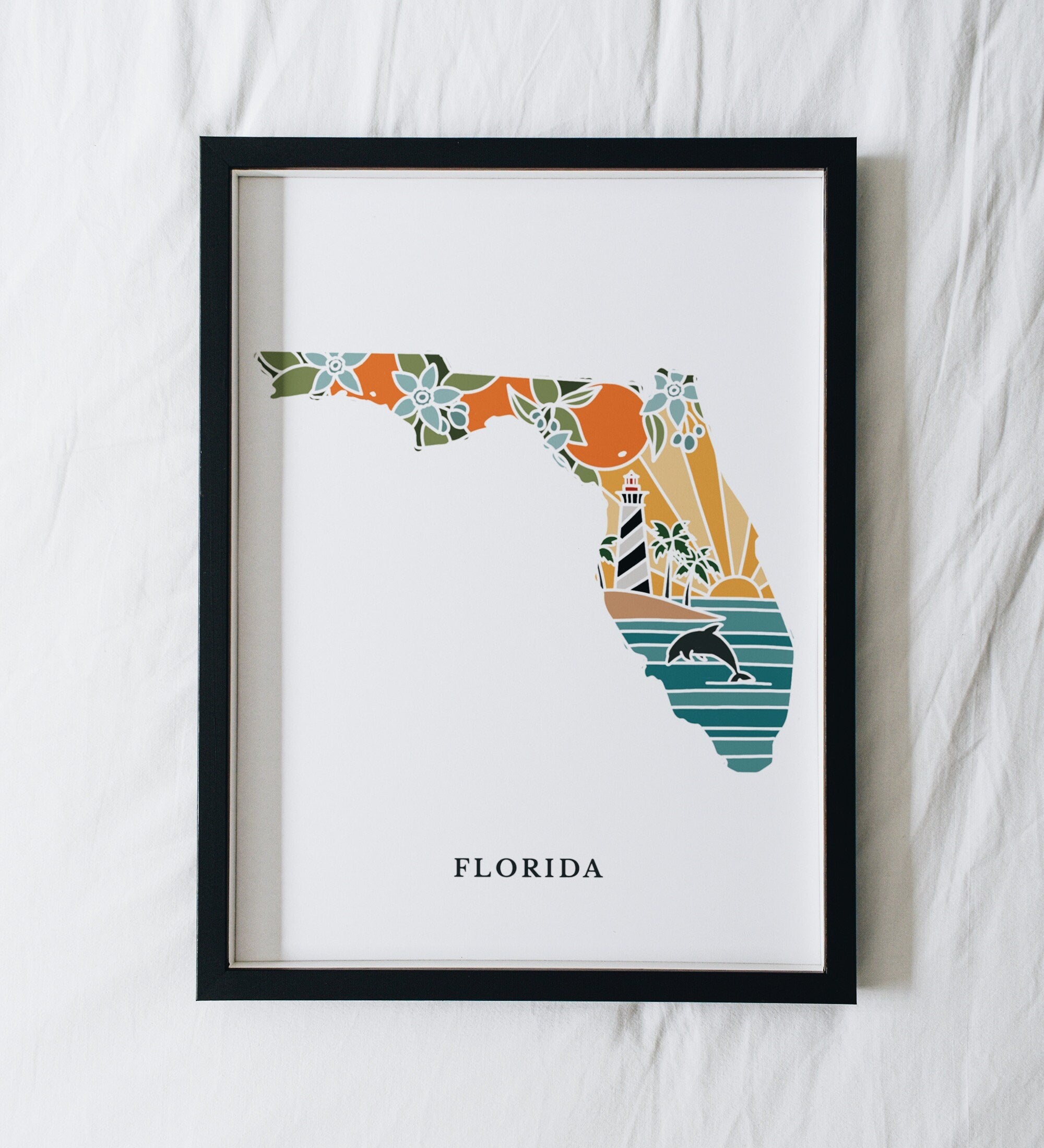 Florida Art Print | State Wall Art | 5x7, 8x10, 11x14, 16x20 Archival Art Print | FL Outline Poster | Florida Illustration