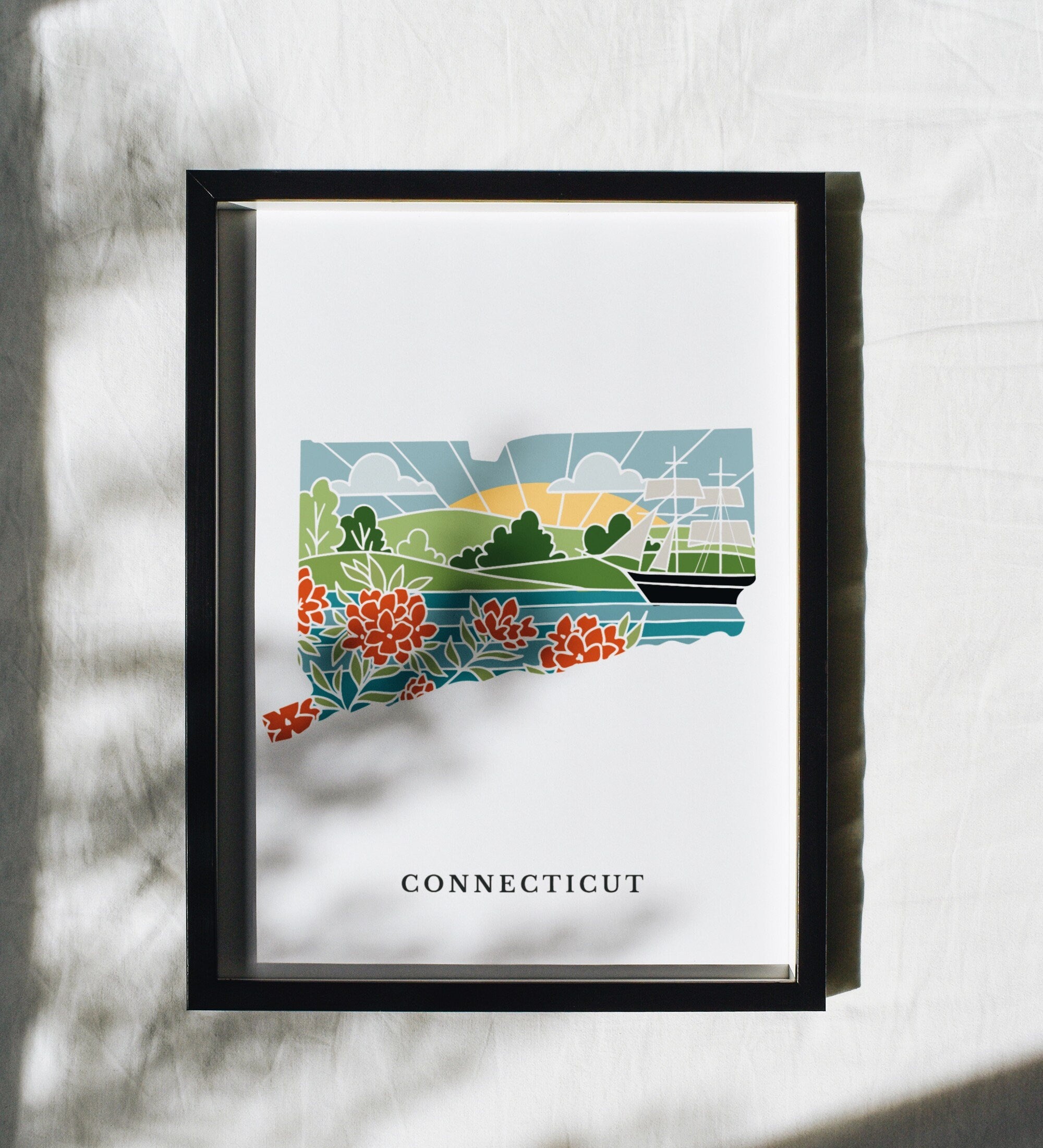 Connecticut Physical Art Print | State Wall Art | 5x7, 8x10, 11x14, 16x20 Archival Art Print | Connecticut Illustrated Poster