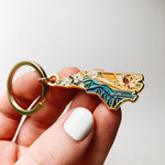 North Carolina Gold Enamel Keychain | North Carolina Outline Key Ring | Soft Enamel Illustrated State Keychain 1.5"