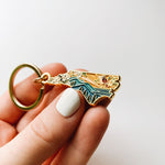 North Carolina Gold Enamel Keychain | North Carolina Outline Key Ring | Soft Enamel Illustrated State Keychain 1.5"