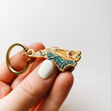 North Carolina Gold Enamel Keychain | North Carolina Outline Key Ring | Soft Enamel Illustrated State Keychain 1.5"