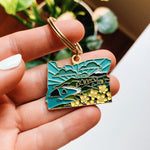 Oregon Gold Enamel Keychain | Oregon Outline Key Ring | Soft Enamel Illustrated State Keychain 1.5"
