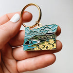 Oregon Gold Enamel Keychain | Oregon Outline Key Ring | Soft Enamel Illustrated State Keychain 1.5"