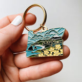 Oregon Gold Enamel Keychain | Oregon Outline Key Ring | Soft Enamel Illustrated State Keychain 1.5"