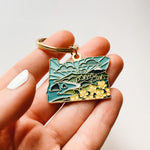 Oregon Gold Enamel Keychain | Oregon Outline Key Ring | Soft Enamel Illustrated State Keychain 1.5"