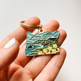 Oregon Gold Enamel Keychain | Oregon Outline Key Ring | Soft Enamel Illustrated State Keychain 1.5"