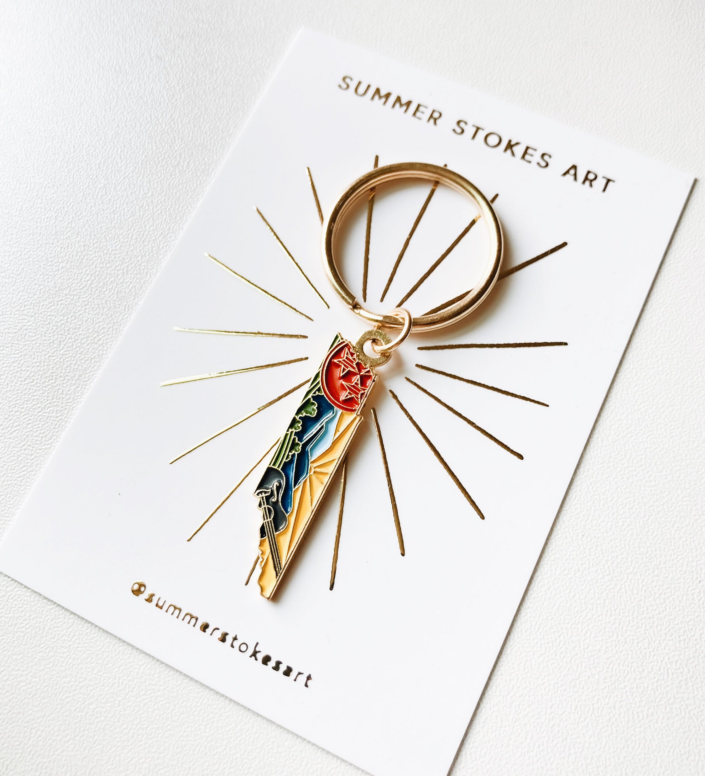 Tennessee Gold Enamel Keychain | Tennessee Outline Key Ring | Soft Enamel Illustrated State Keychain 1.5"