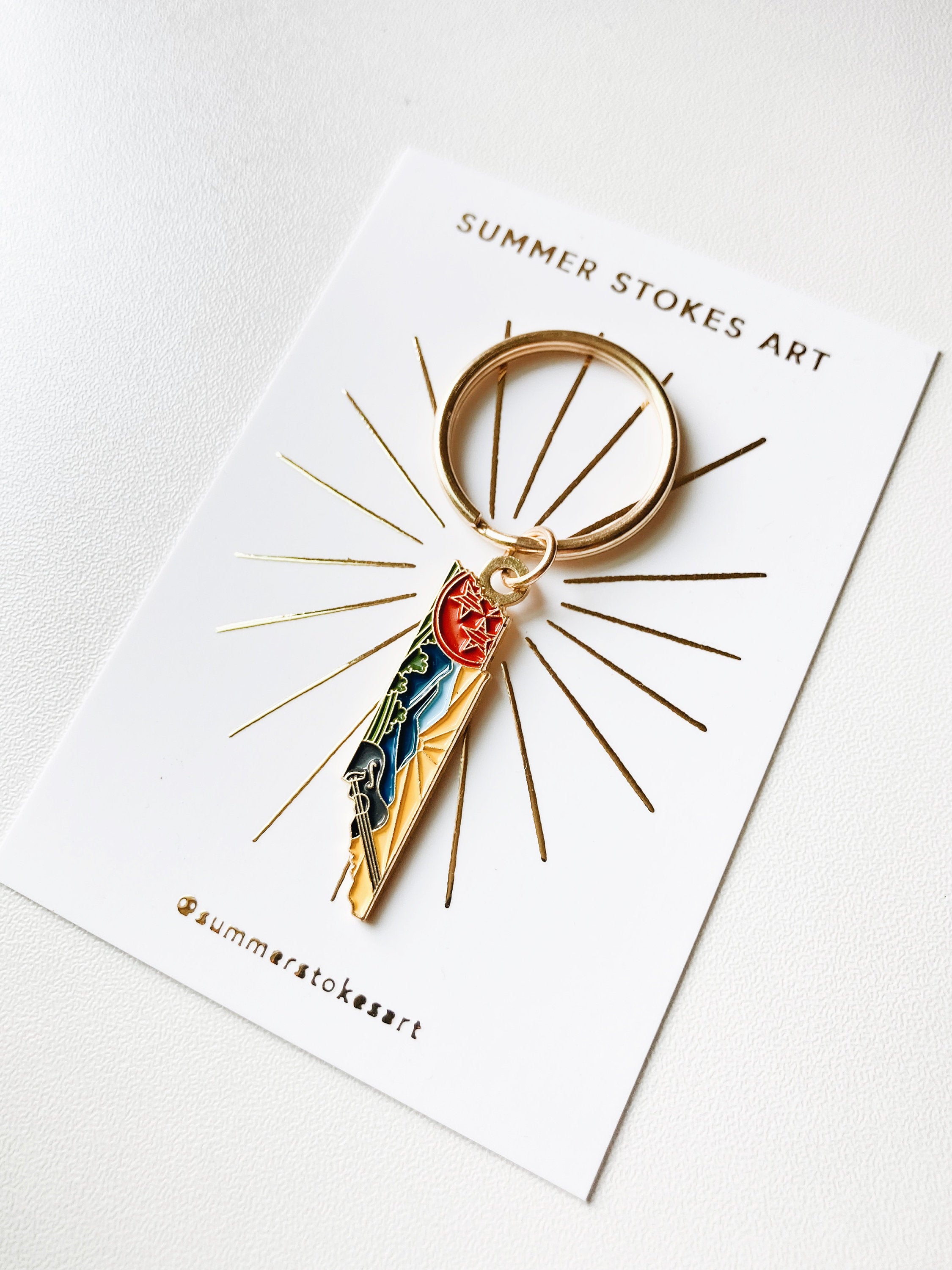 Tennessee Gold Enamel Keychain | Tennessee Outline Key Ring | Soft Enamel Illustrated State Keychain 1.5"