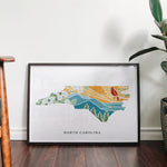 North Carolina Physical Art Print | United States Wall Art | 5x7, 8x10, 11x14, 16x20 Archival Art Print | NC Illustrated Poster