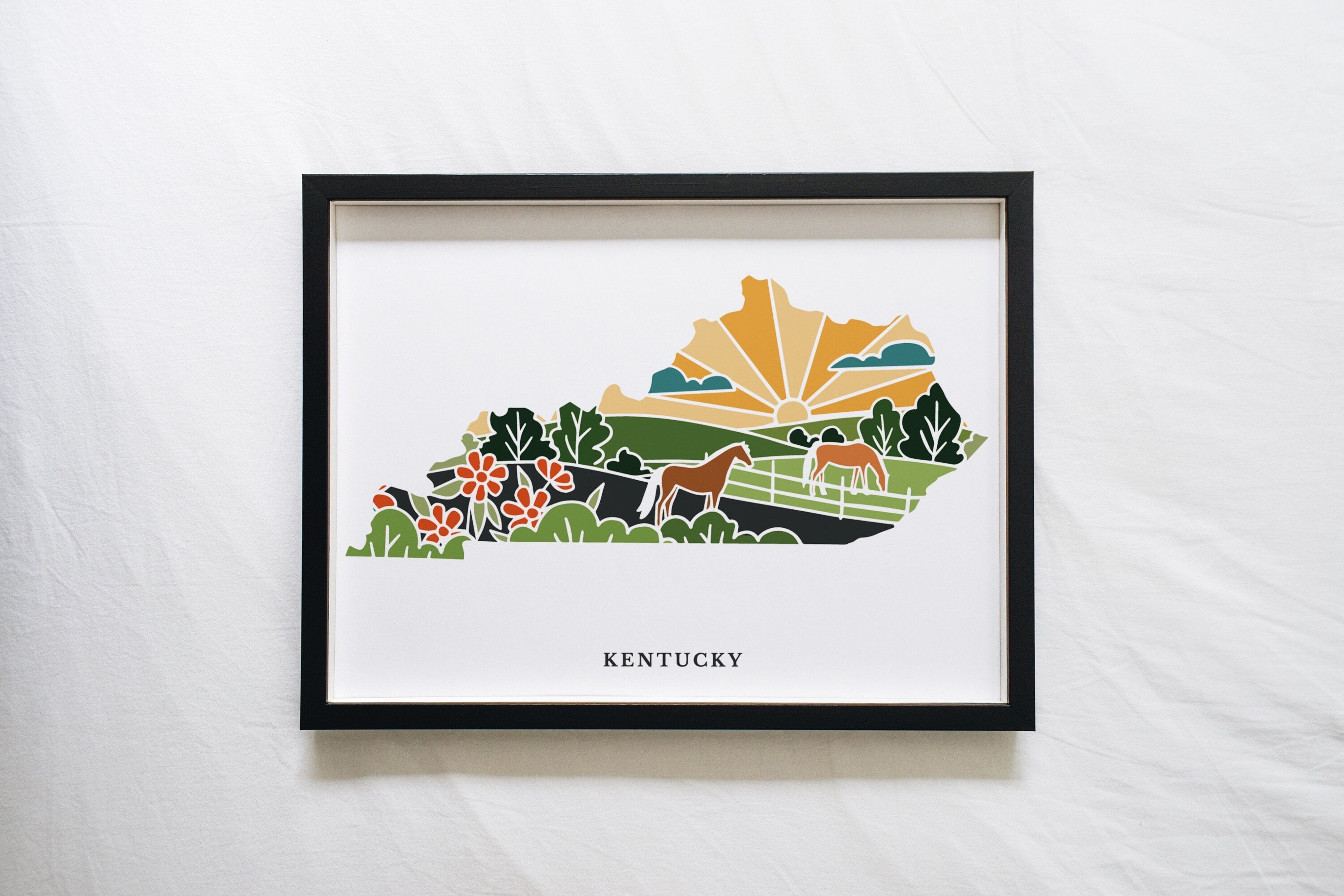Kentucky Physical Art Print | State Wall Art | 5x7, 8x10, 11x14, 16x20" Archival Art Print | Kentucky Illustrated Poster