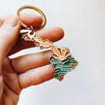 Hawaii Gold Enamel Keychain | Hawaii Outline Key Ring | Soft Enamel Illustrated State Keychain 1.75"
