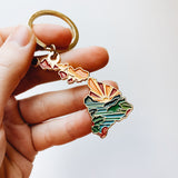Hawaii Gold Enamel Keychain | Hawaii Outline Key Ring | Soft Enamel Illustrated State Keychain 1.75"