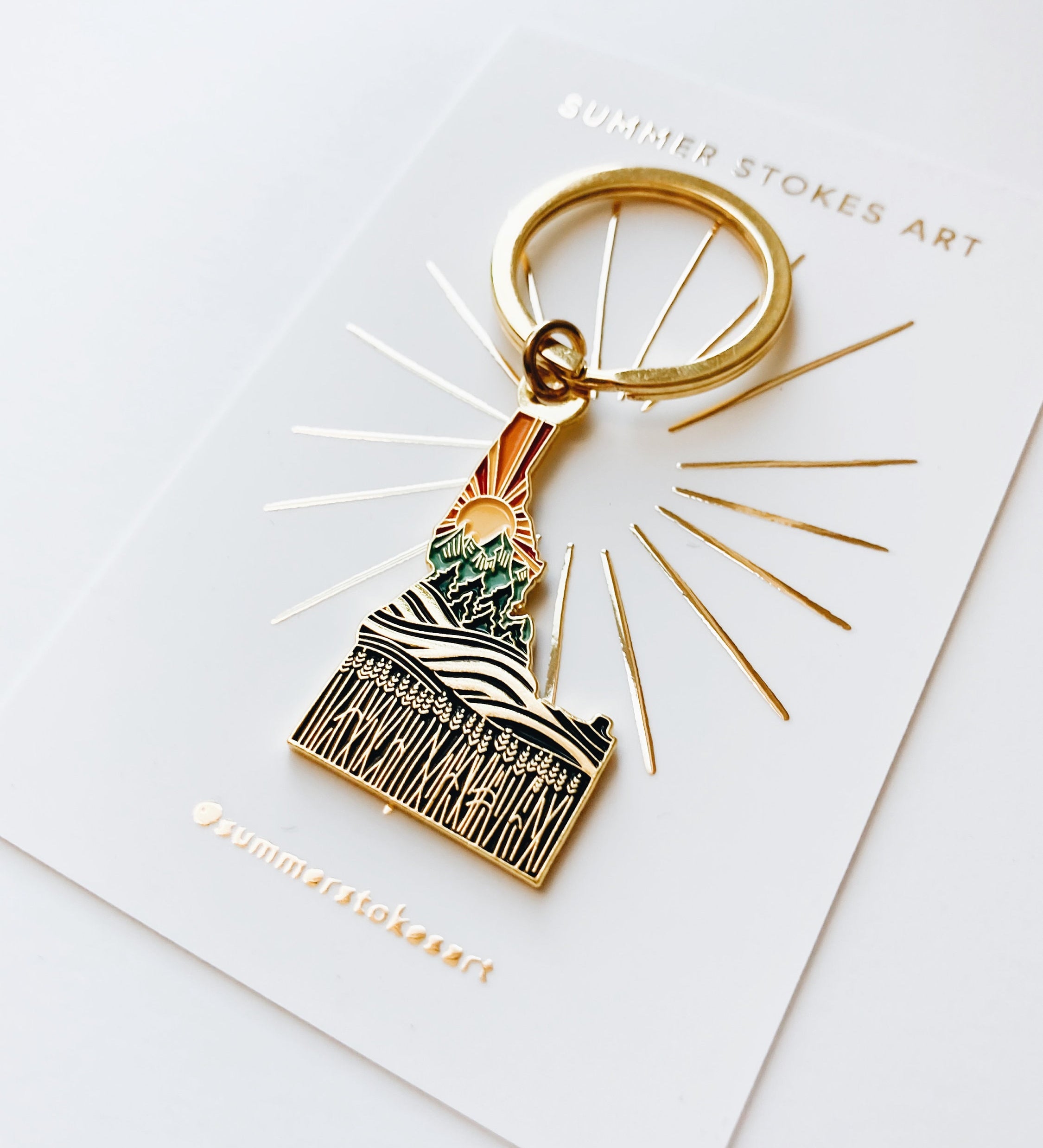 Idaho Gold Enamel Keychain | Idaho Outline Key Ring | Soft Enamel Illustrated State Keychain 1.5"