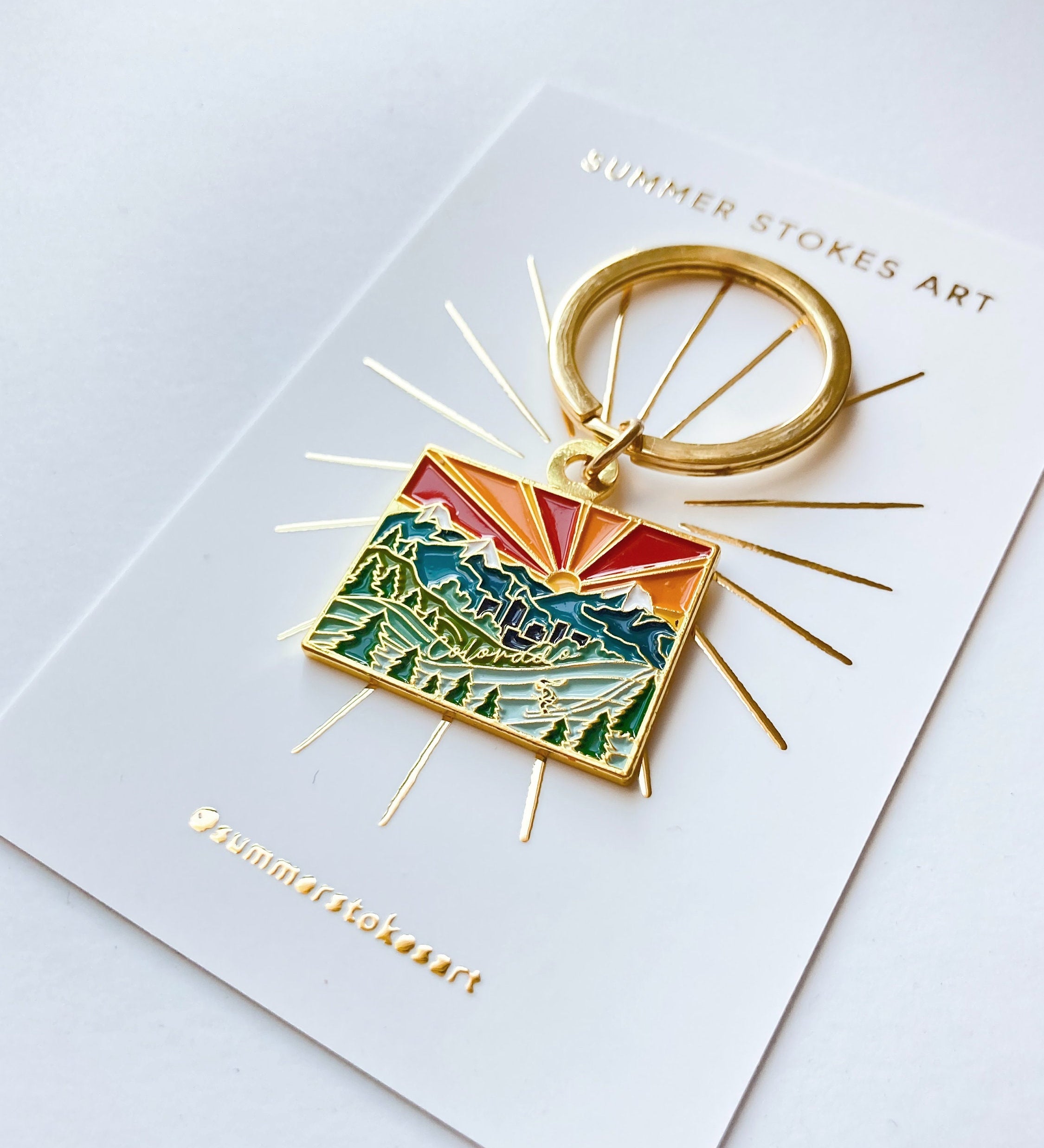 Colorado Gold Enamel Keychain | Colorado Outline Key Ring | Soft Enamel Illustrated State Keychain 1.25"