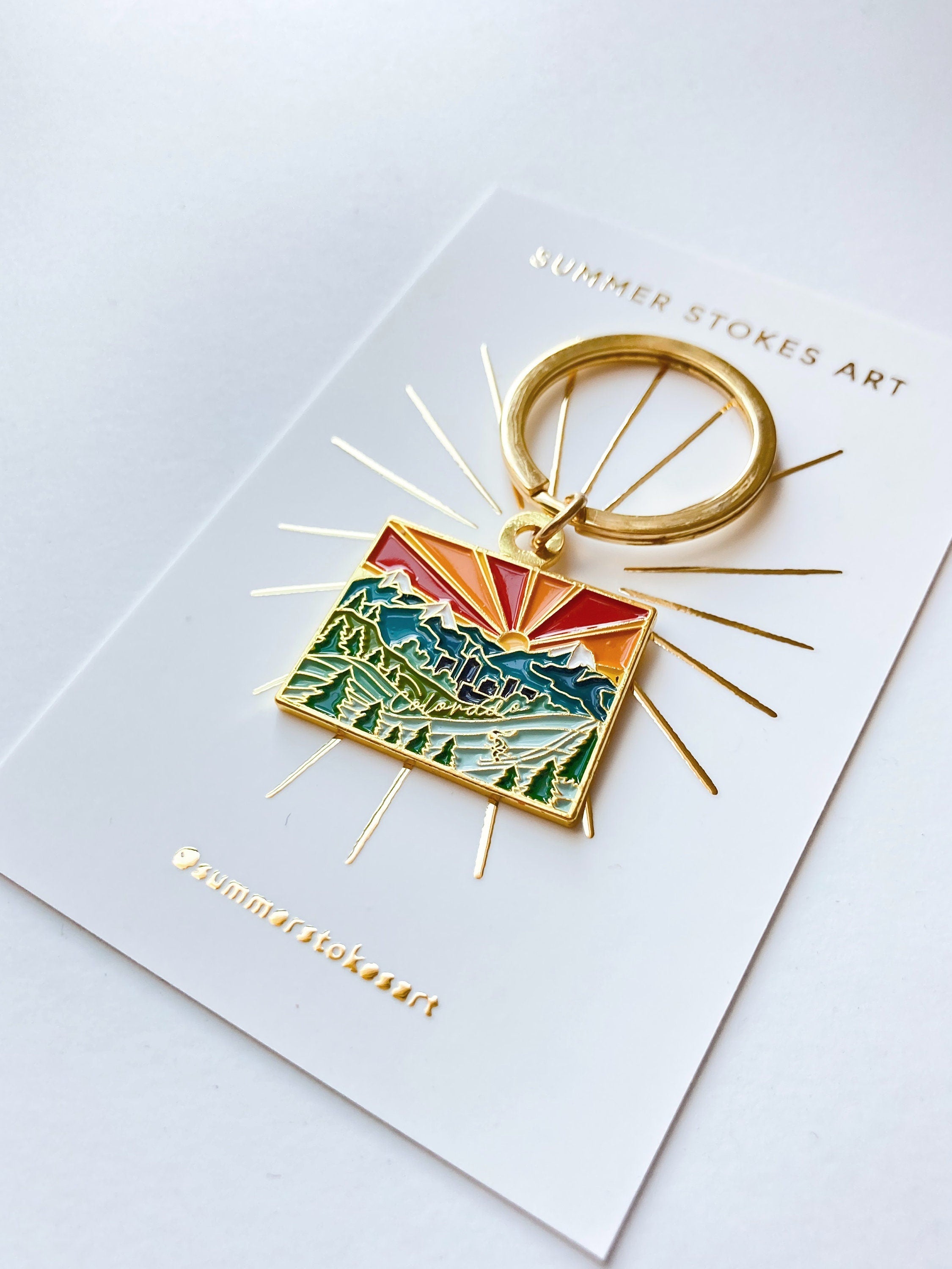 Colorado Gold Enamel Keychain | Colorado Outline Key Ring | Soft Enamel Illustrated State Keychain 1.25"