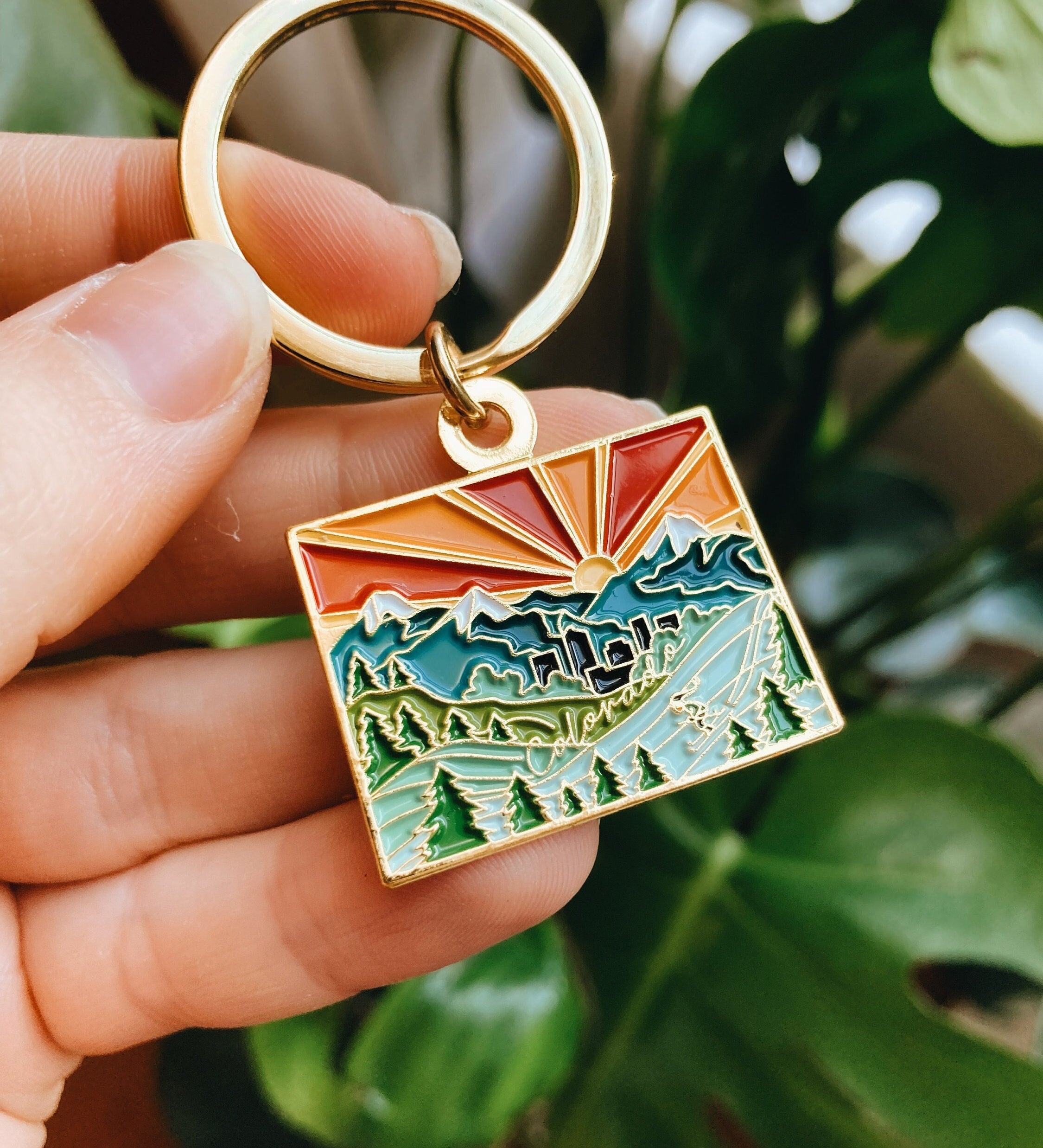 Colorado Gold Enamel Keychain | Colorado Outline Key Ring | Soft Enamel Illustrated State Keychain 1.25"