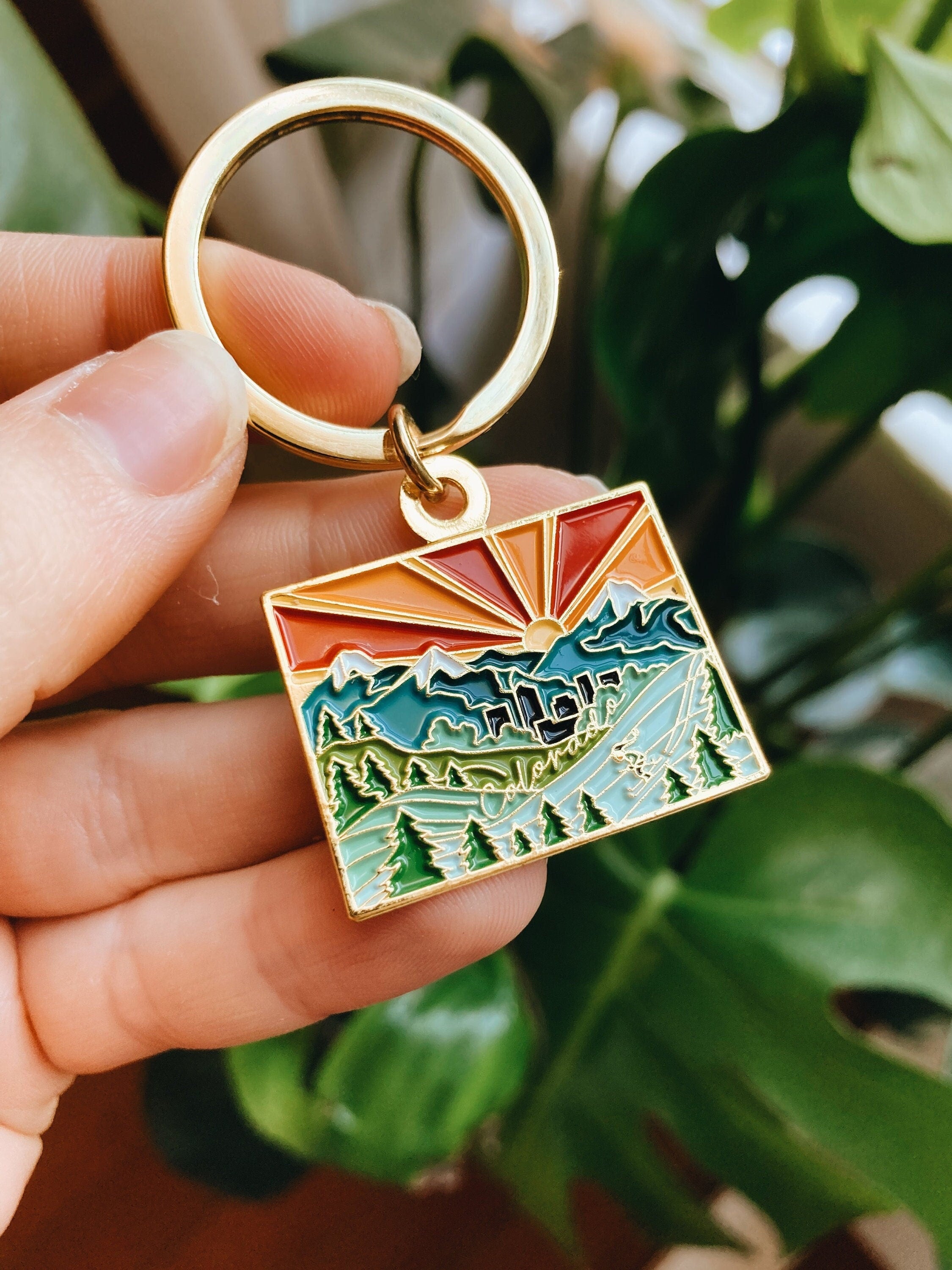 Colorado Gold Enamel Keychain | Colorado Outline Key Ring | Soft Enamel Illustrated State Keychain 1.25"