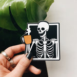 Skeleton Drinking Coffee Sticker | Waterproof Sticker | Vinyl Decal | Waterbottle Sticker | Bumper Sticker 3 inch