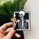 Skeleton Drinking Coffee Sticker | Waterproof Sticker | Vinyl Decal | Waterbottle Sticker | Bumper Sticker 3 inch