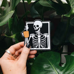 Skeleton Drinking Coffee Sticker | Waterproof Sticker | Vinyl Decal | Waterbottle Sticker | Bumper Sticker 3 inch