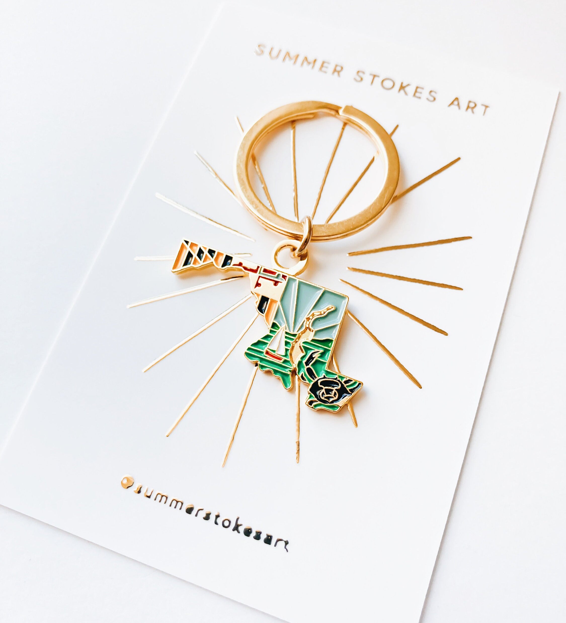 Maryland Gold Enamel Keychain | Maryland Outline Key Ring | Soft Enamel Illustrated State Keychain 1.5"