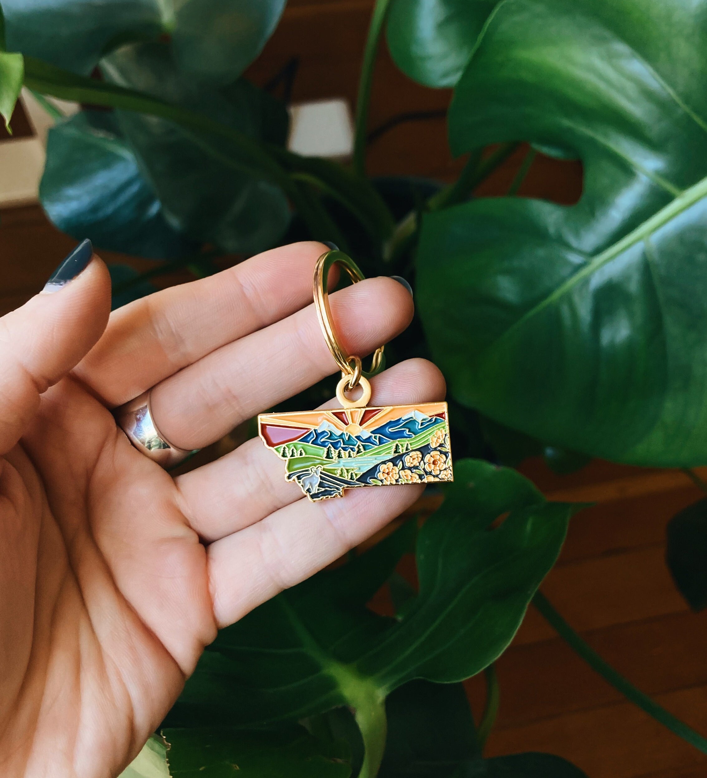 Montana Gold Enamel Keychain | Montana State Key Ring | Soft Enamel Illustrated State Keychain 1.5"