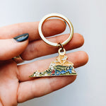 Virginia Gold Enamel Keychain | Virginia Outline Key Ring | Soft Enamel Illustrated State Keychain 1.5"