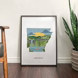 Arkansas Physical Art Print | State Wall Art | 5x7, 8x10, 11x14, 16x20" Archival Art Print | Arkansas Illustrated Poster