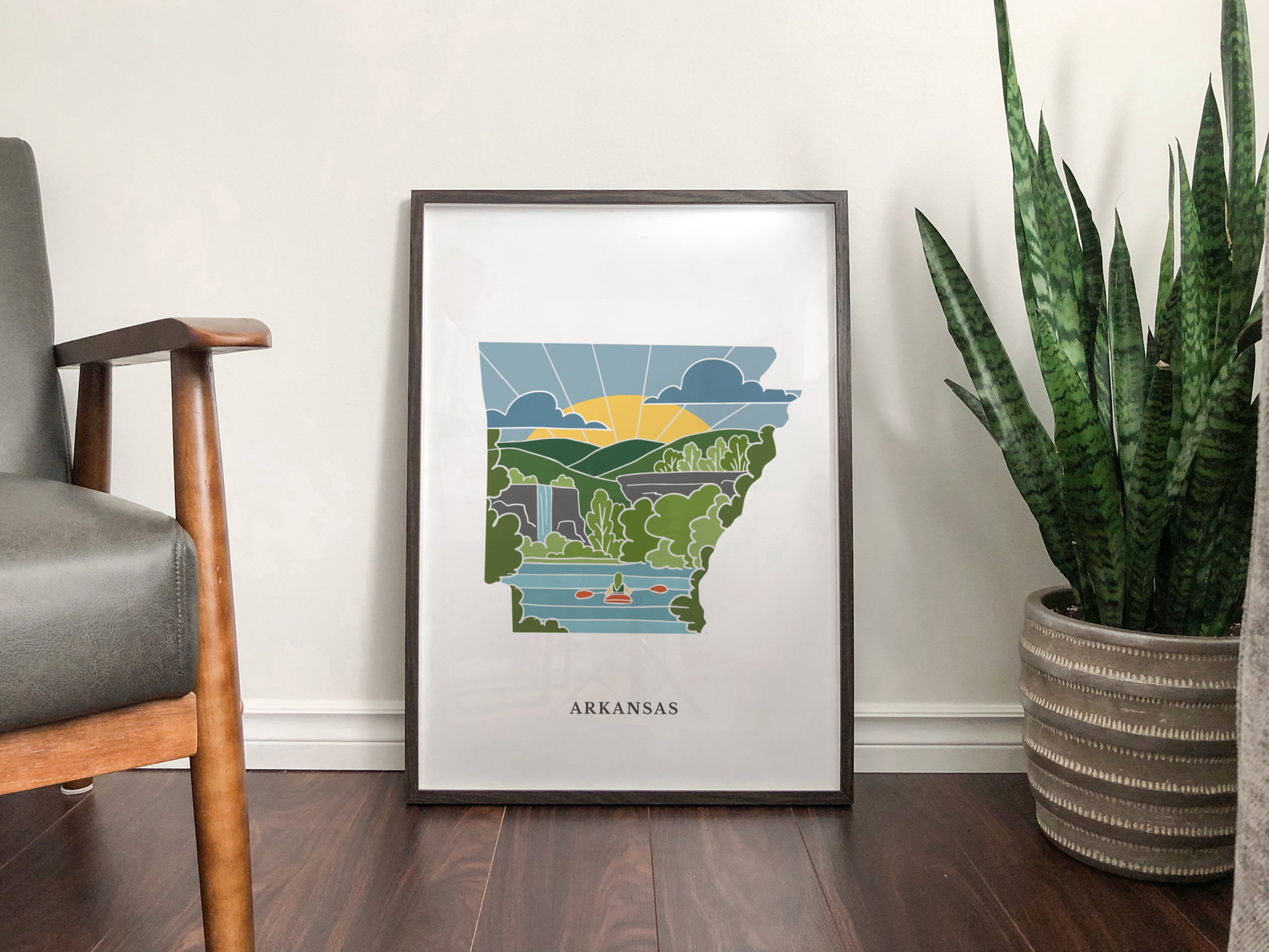 Arkansas Physical Art Print | State Wall Art | 5x7, 8x10, 11x14, 16x20" Archival Art Print | Arkansas Illustrated Poster