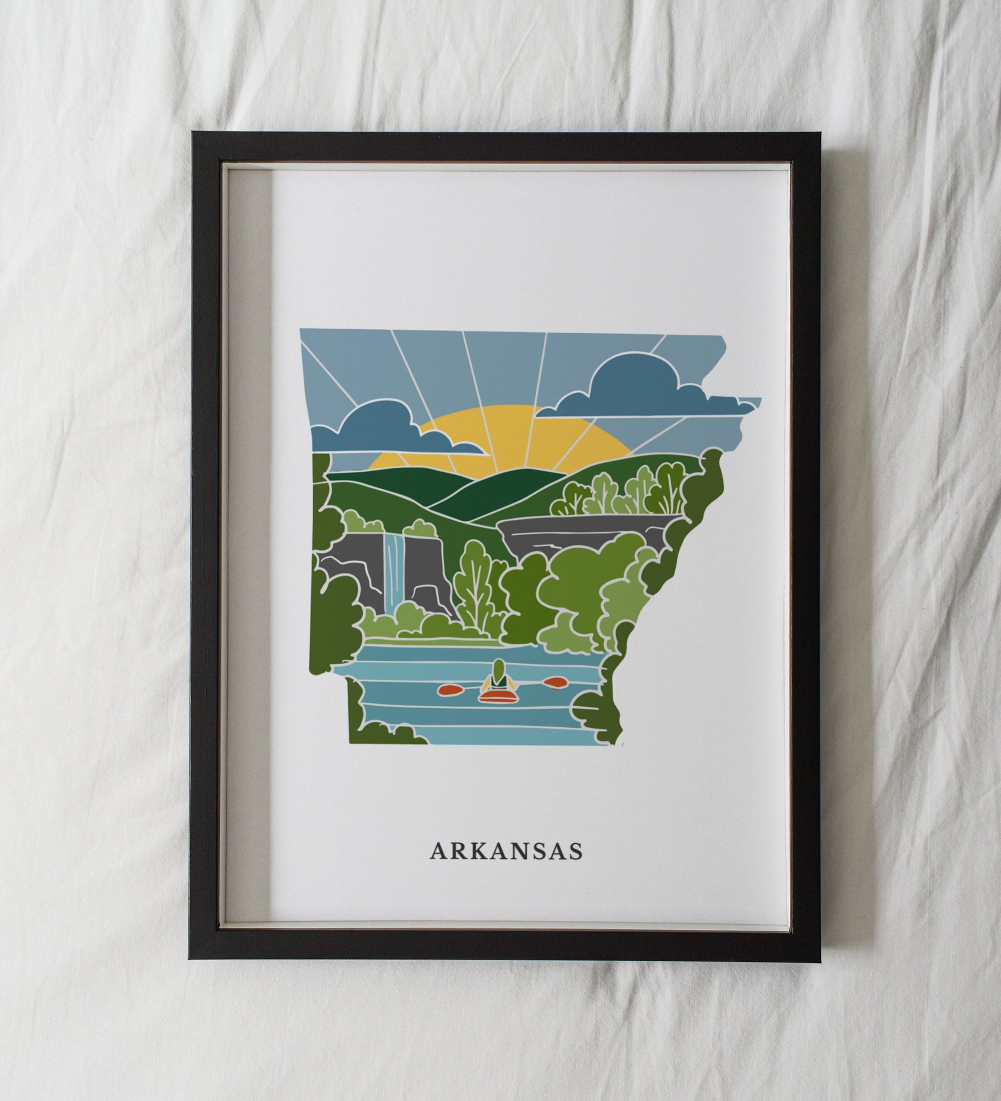 Arkansas Physical Art Print | State Wall Art | 5x7, 8x10, 11x14, 16x20" Archival Art Print | Arkansas Illustrated Poster