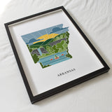Arkansas Physical Art Print | State Wall Art | 5x7, 8x10, 11x14, 16x20" Archival Art Print | Arkansas Illustrated Poster