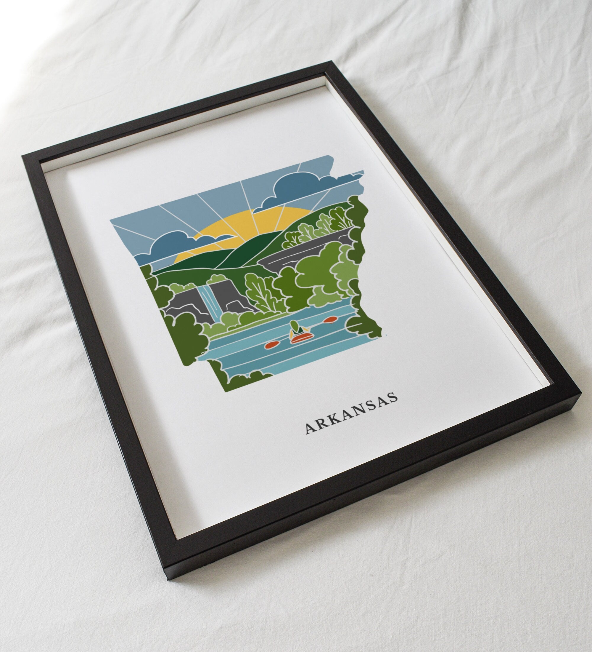 Arkansas Physical Art Print | State Wall Art | 5x7, 8x10, 11x14, 16x20" Archival Art Print | Arkansas Illustrated Poster