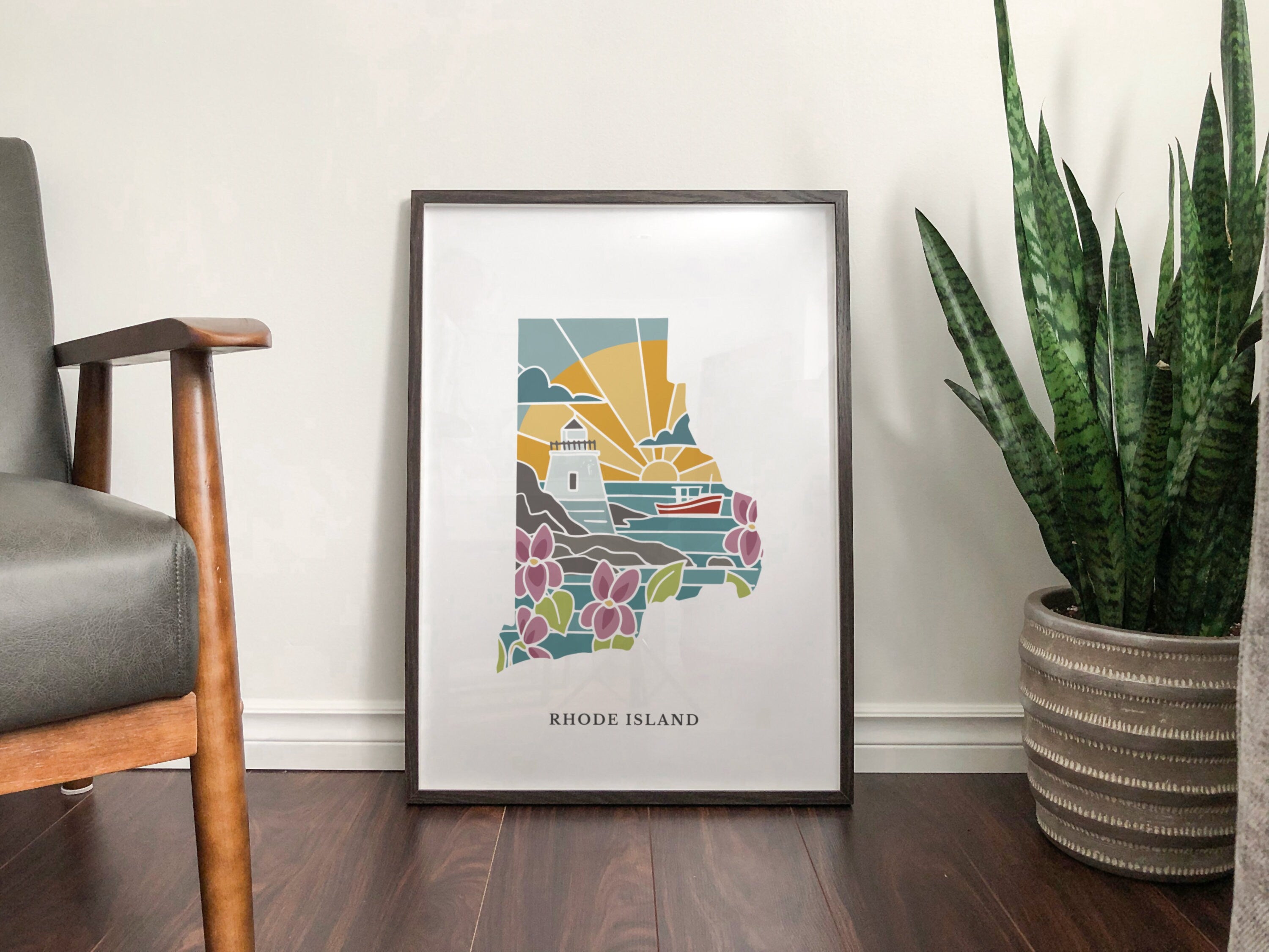 Rhode Island Physical Art Print | State Wall Art | 5x7, 8x10, 11x14, 16x20" Archival Art Print | Rhode Island Illustrated Poster