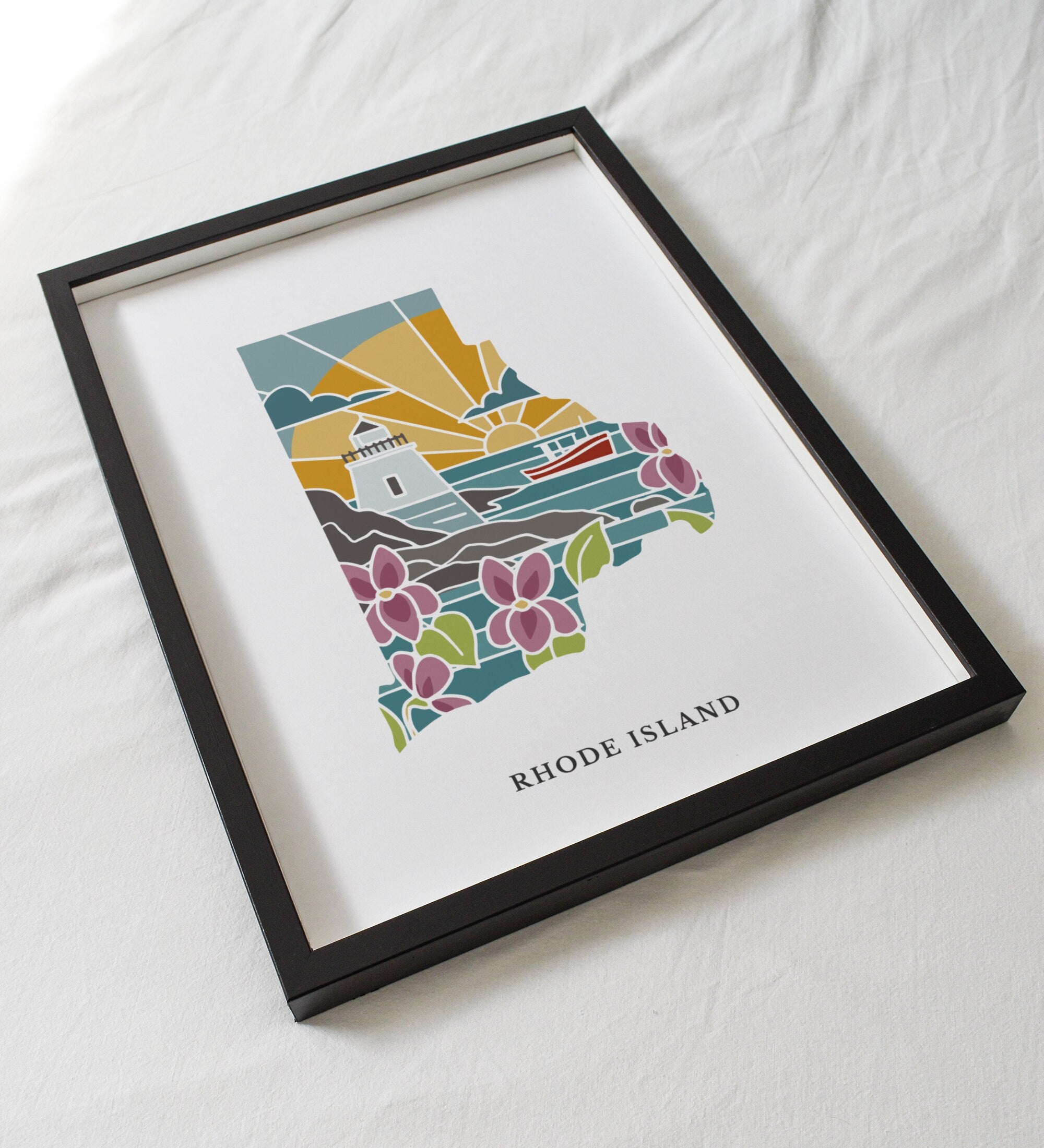 Rhode Island Physical Art Print | State Wall Art | 5x7, 8x10, 11x14, 16x20" Archival Art Print | Rhode Island Illustrated Poster