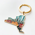 New York Gold Enamel Keychain | New York State Key Ring | Soft Enamel Illustrated State Keychain 1.5"