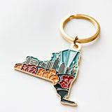 New York Gold Enamel Keychain | New York State Key Ring | Soft Enamel Illustrated State Keychain 1.5"
