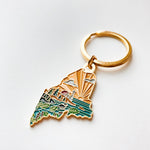 Maine Gold Enamel Keychain | Maine State Key Ring | Soft Enamel Illustrated State Keychain 1.5"
