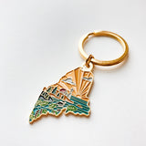 Maine Gold Enamel Keychain | Maine State Key Ring | Soft Enamel Illustrated State Keychain 1.5"