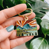 Wyoming Gold Enamel Keychain | Wyoming State Key Ring | Soft Enamel Illustrated State Keychain 1.5"
