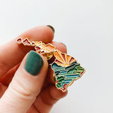 Hawaii Enamel Pin | Gold Soft Enamel Pin | Illustrated United State Pin | Butterfly Clasp | 1.25"