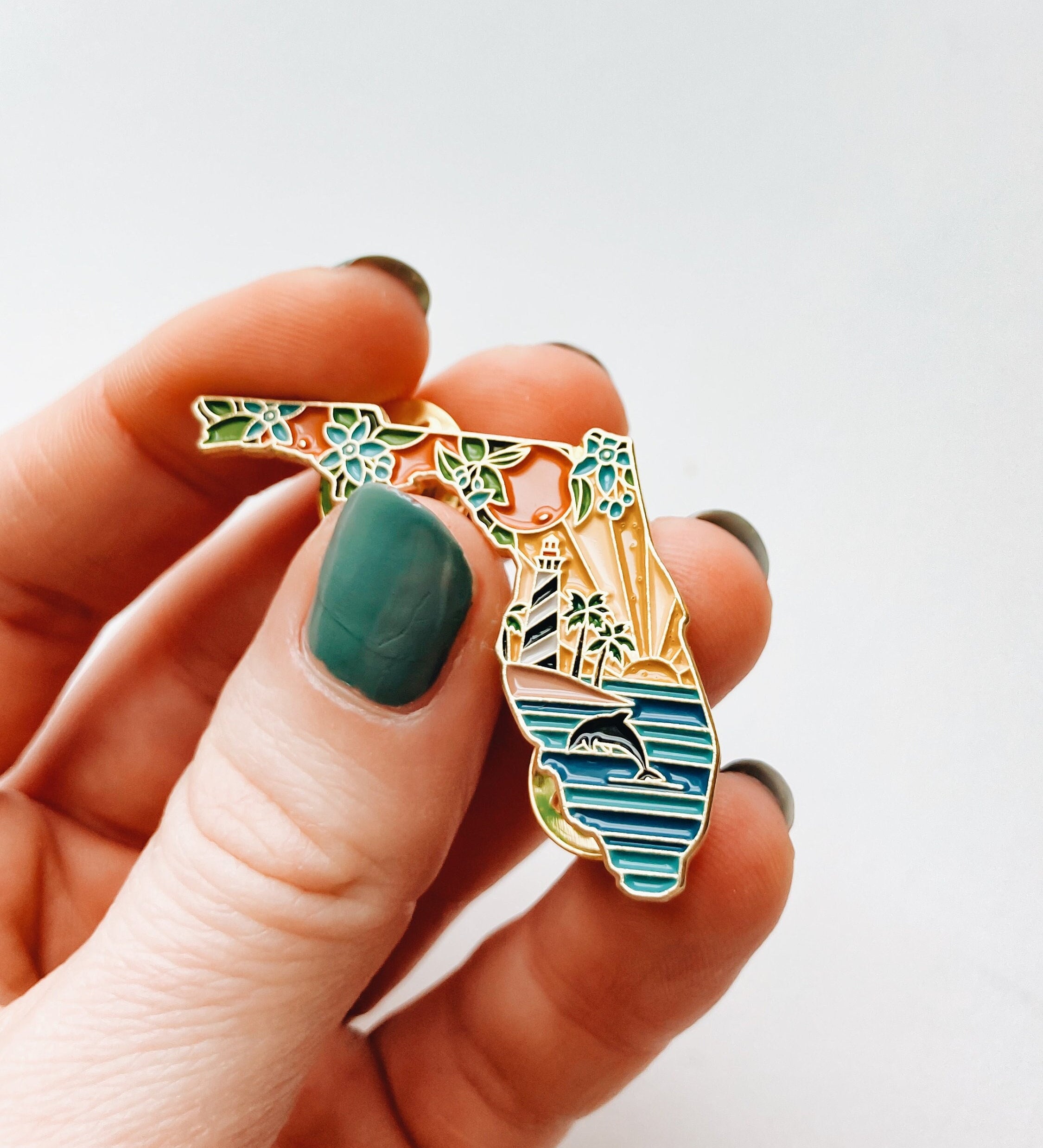 Florida Enamel Pin | Gold Soft Enamel Pin | Illustrated United State Pin | Butterfly Clasp | 1.25"