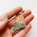 Maine Gold Enamel Keychain | Maine State Key Ring | Soft Enamel Illustrated State Keychain 1.5"