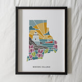 Rhode Island Physical Art Print | State Wall Art | 5x7, 8x10, 11x14, 16x20" Archival Art Print | Rhode Island Illustrated Poster