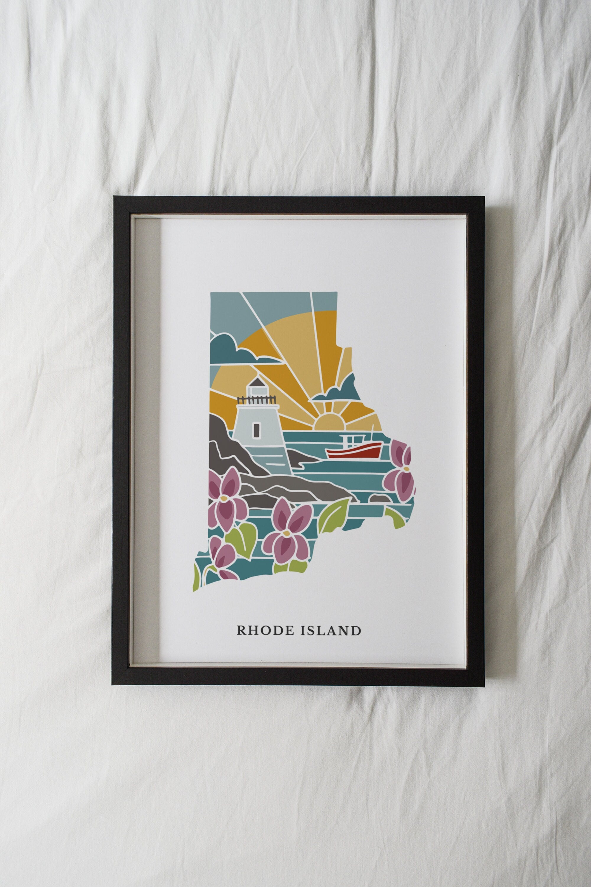 Rhode Island Physical Art Print | State Wall Art | 5x7, 8x10, 11x14, 16x20" Archival Art Print | Rhode Island Illustrated Poster