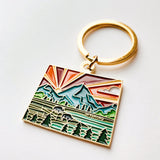 Wyoming Gold Enamel Keychain | Wyoming State Key Ring | Soft Enamel Illustrated State Keychain 1.5"