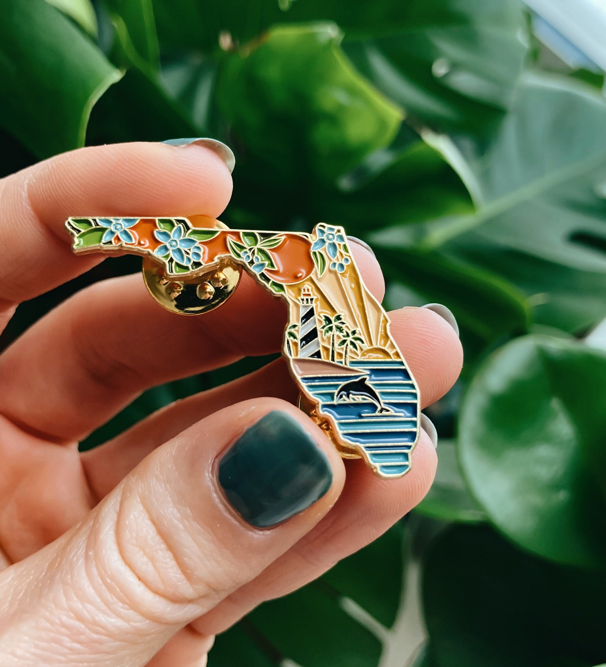 Florida Enamel Pin | Gold Soft Enamel Pin | Illustrated United State Pin | Butterfly Clasp | 1.25"